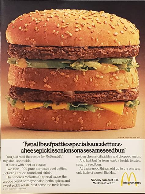 Mcdonald S Big Mac Vintage Print Ad S Fast Food Restaurant Hamburger Ads Iconic Big Mac