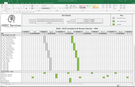 Compliance And Review Calendar Template
