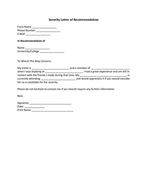 FREE Sorority Recommendation Letters PDF Word