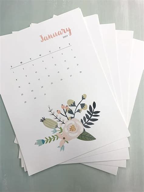 Free Printable Floral Calendar 2017 Design Corral