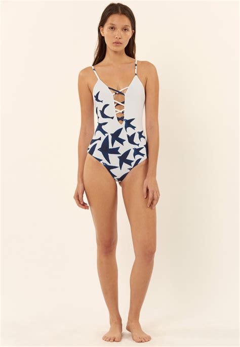 Mara Hoffman Indigo Prints Mara Hoffman Criss Cross Lingerie One Piece Piecings Swimwear