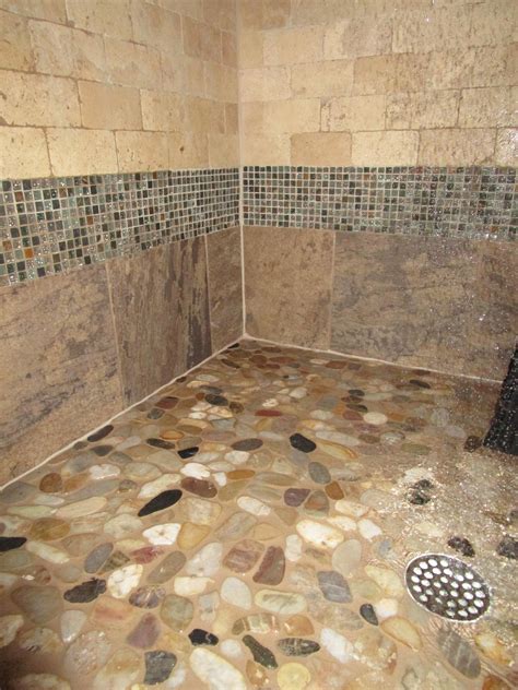Natural stone in the shower is largely about appearance. Need Help! River Rock shower floor with LOTS of grout, how ...
