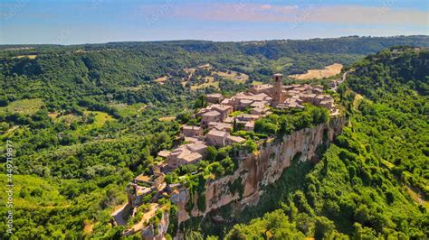 Panoramic Aerial View Of Civita Di Bagnoregio From A Flying Drone