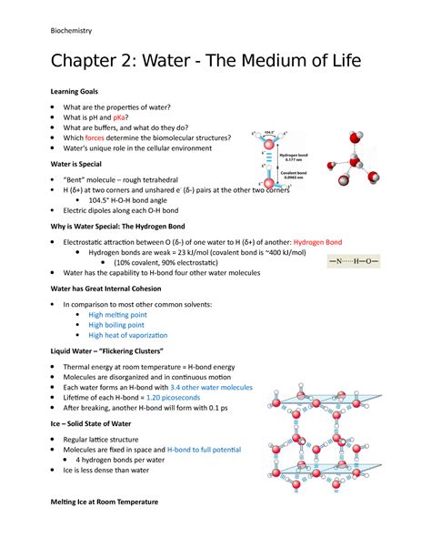 Biochemistry Chapter 2 Notes Chapter 2 Water The Medium Of Life