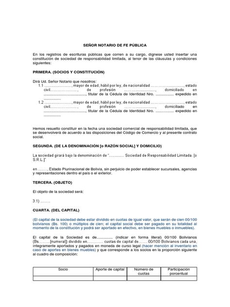 Documento De Formacion De Sociedad Limitada Pdf Sociedad De