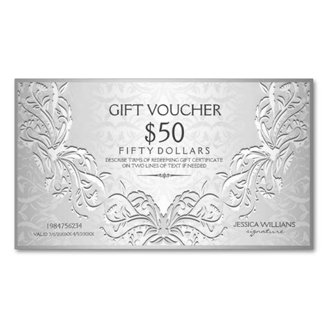 Silver Gray Floral Frame Gift Voucher Zazzle Framed Gifts Gift Vouchers Printable Gift