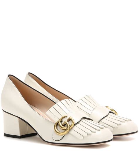 Gucci Marmont Fringed Logo Embellished Leather Pumps In White Modesens