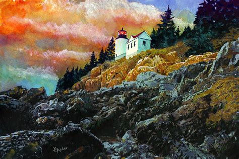 Bass Harbor Lighthouse Sunset Painting By Brent Ander Fine Art America