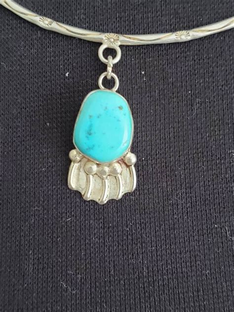 Antique Turquoise And Sterling Silver Navajo Bear Claw Pendant Etsy