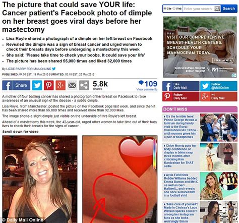 Mother Shares Photo Of A Tiny Dimple On Her Boob To Raise Cancer Awareness Daily Mail Online
