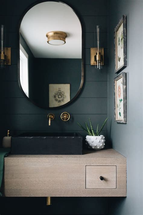 Moody Bathroom With Wall Mounted Vanity Powder Room Design Home