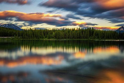 Sunset Over Herbert Lake In Banff National Park Alberta Canada Beach