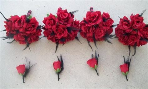 Custom Made To Order Bridesmaid Silk Wedding Bouquets Red Roses And