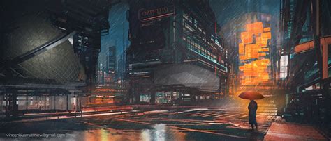 Rainy Night Man With Umbrella Scifi Drawings Digital Art Hd Artist 4k
