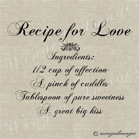 Recipe For Love Instant Download Digital Image No46 Iron On Transfer To Fabric Burlap Linen