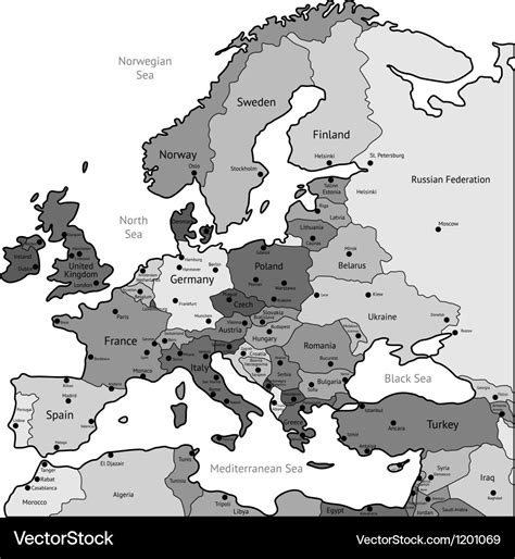 Light Gray Map Of Europe Royalty Free Vector Image