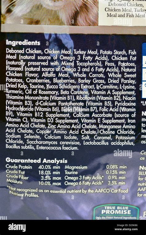 Ingredients List On Package Of Healthy Dry Cat Food Stock Photo Alamy