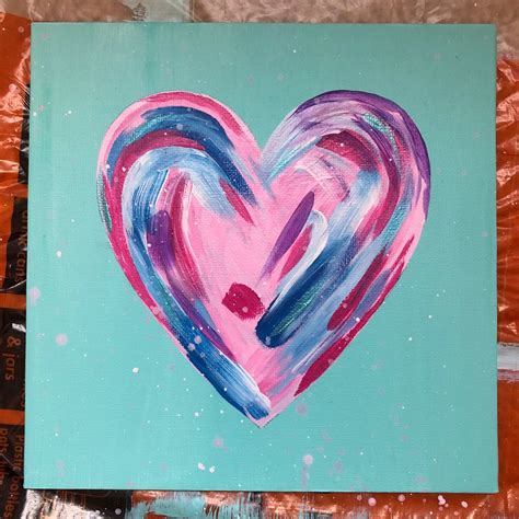 Valentines Love Heart Canvas Acrylic Painting 8 X 8 Inch Etsy