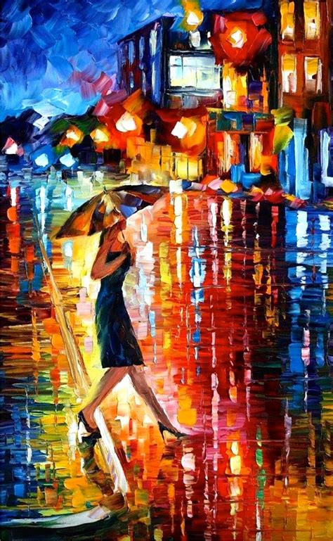 Night Stroll Palette Knife Oil Painting On Canvas By Leonid Afremov Late