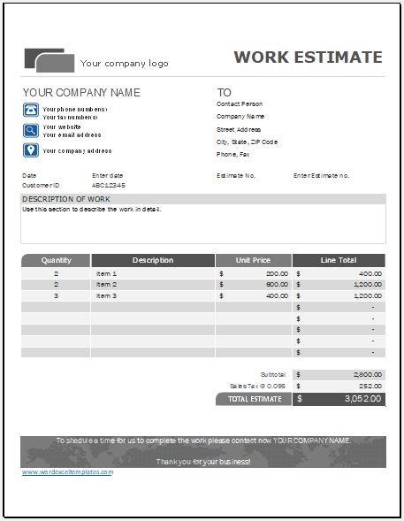 Work Estimate Template For Excel 2022 Word And Excel Templates