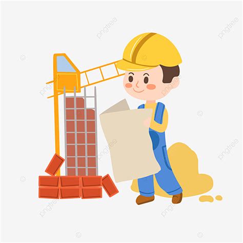Construction Worker Cartoon Clipart Png Images Cartoon Worker Looking At Engineering Drawing