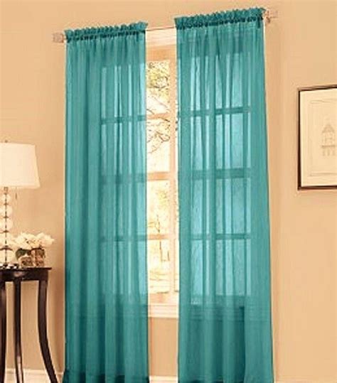 2pc Teal Blue Solid Sheer Voile Window Curtain Set Two 2 Rod Pocket