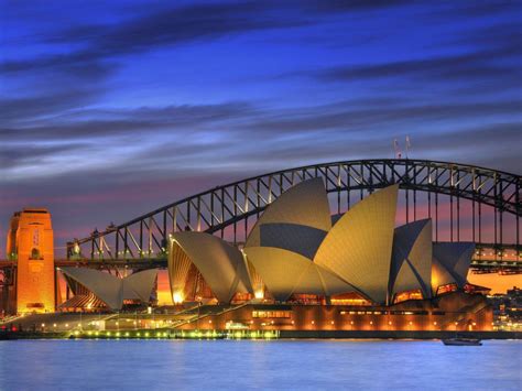 Night Opera House Australia Harbor Sydney Harbor Bridge Nền Màn Hình