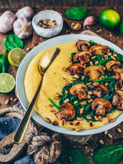 Creamy Vegan Polenta With Mushrooms And Spinach Bianca Zapatka Recipes