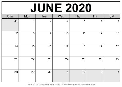 Printable June 2020 Calendar With Week Numbers