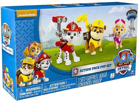 Paw Patrol Action Pack Pup Set Marshall Rubble Skye Figure 3 Pack Spin