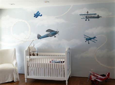Vintage Airplane Mural Contemporary Nursery Los Angeles By L