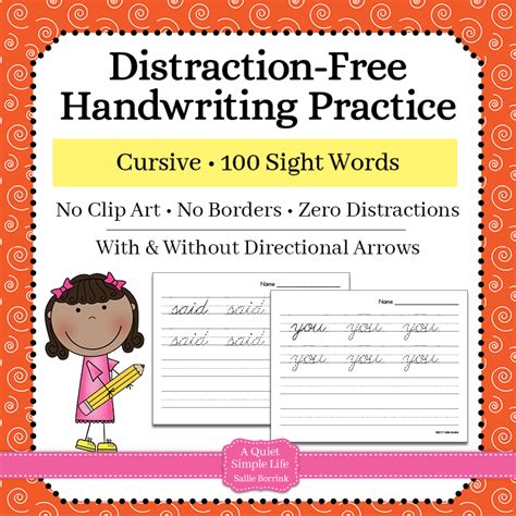 Cursive Handwriting Practice 100 Sight Words A Quiet Simple Life