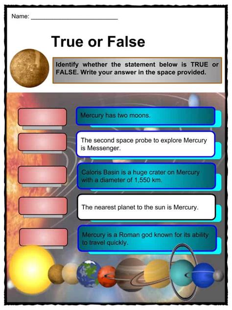 Mercury Facts And Worksheets For Kids Discovery Features Position