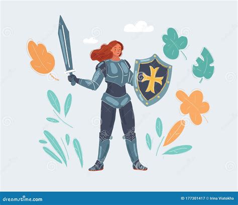 Vector Illustration Of A Knight Girl Woman In Armor Cartoondealer
