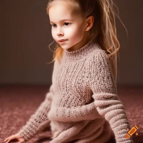 portrait of a small girl wearing a knitted sweater on craiyon