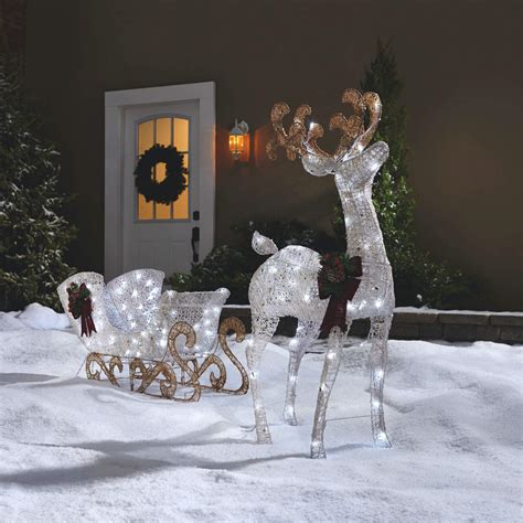 Noma Pre Lit Led Light Up Reindeer And Sleigh Set Christmas Holiday