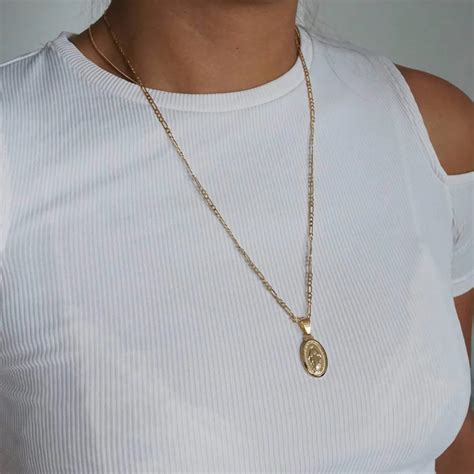 Gold Medallion Virgin Mary Necklace Unisex Necklace Coin Necklace
