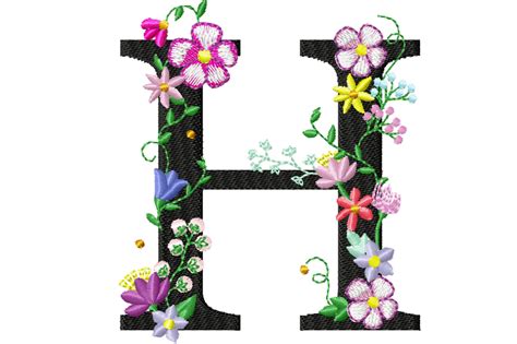Floral Letter H Garden Flag Monogram Lace Swirl Flowers Block Font And