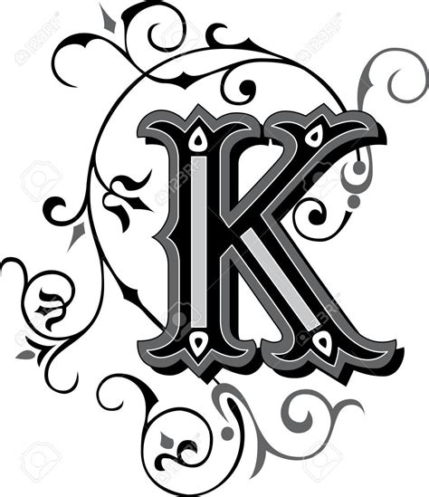 Beautifully Decorated English Alphabets Letter K Royalty Free Cliparts