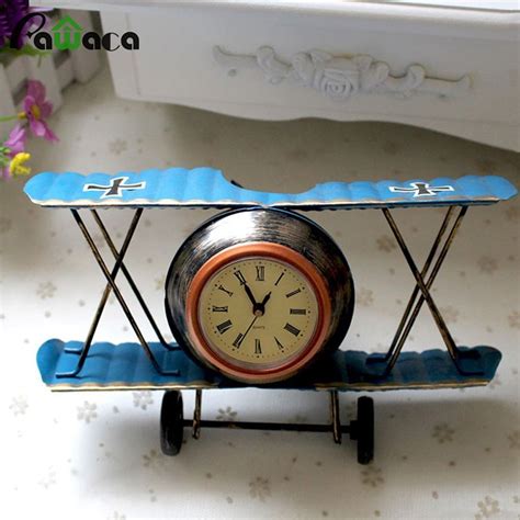 Iron Metal Retro Airplane Clock Desk Table Aircraft Alarm Clock Home