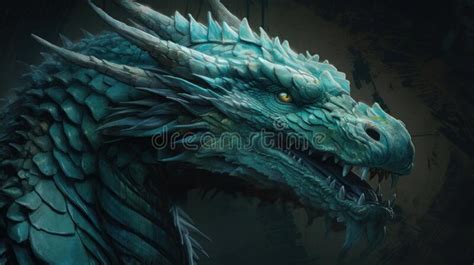 Blue Chinese Dragon Digital Painting Concept Art Stock Illustration