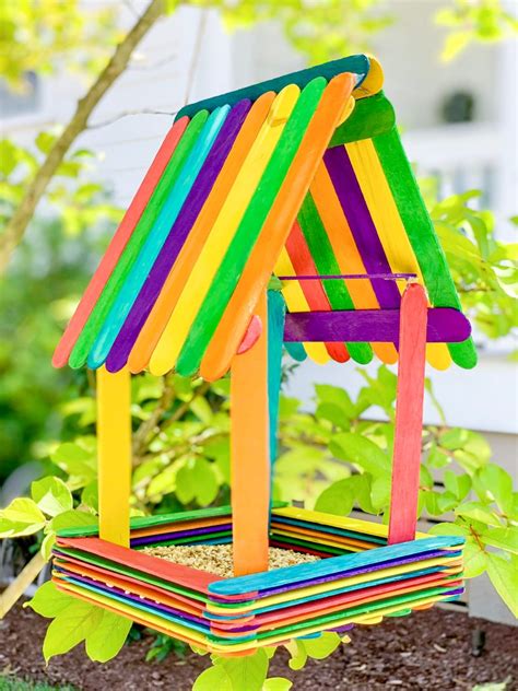 Rainbow Popsicle Stick Bird Feeder Craft Grace Giggles And Naptime