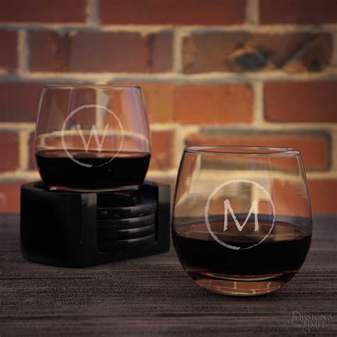 Personalized Stemless Wine Glasses Set Of Two Heavy Bottom Red Or White Custom
