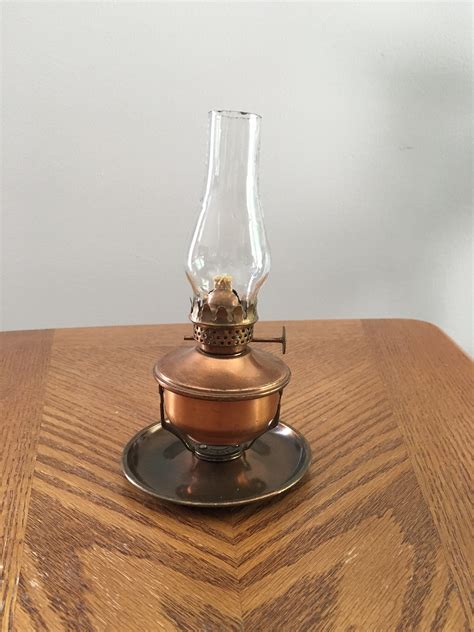 Vintage Adjustable Copper Minature Oil Lamp With Chimney