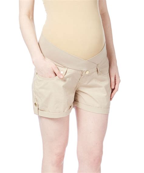Khaki Crisscross Waist Under Belly Maternity Shorts Maternity Shorts