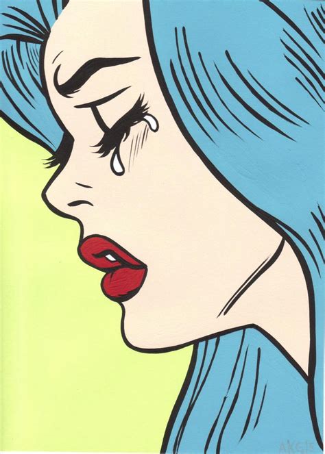 Turquoise Crying Comic Girl Original Painting Pop Art Turddemon