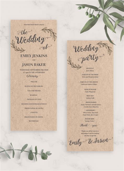 Paper Stationery Rustic Wedding Program Cards Printable Wedding