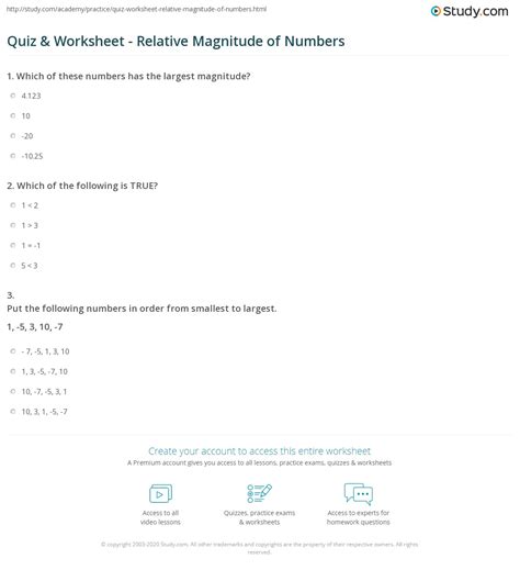 Magnitude Of Numbers Worksheet