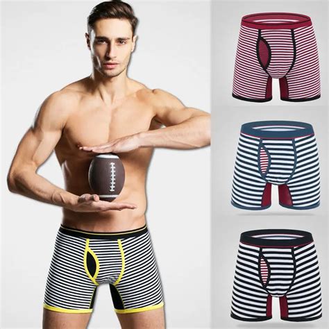 New 2016 Fashion Striped Cotton Boxer Shorts Long Leg Comfortable Elastic Man Underwear Soft