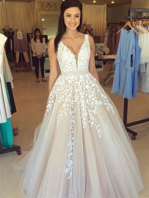 Elegant A Line V Neck Lace Wedding Dresses Lace Prom Dresses Formal